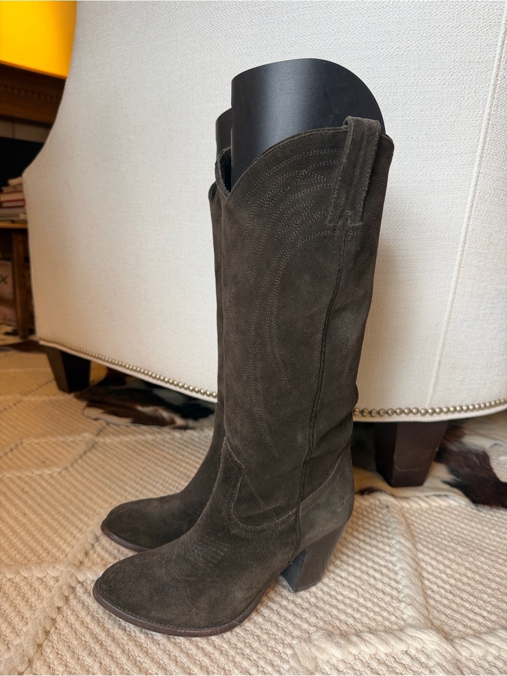 Frye Women's Suede Cowboy Boots in Dark Brown